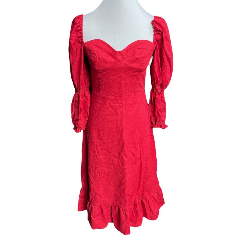 o.p.t. Kourtney Linen Blend Midi Dress Burgundy Red Size 8